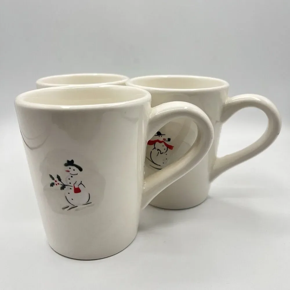 Coffee Mugs Christmas Winter Williams Sonoma Snowman Hot Cocoa Mugs Set of 3